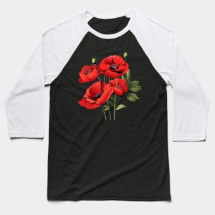 Red poppies flowers, beautiful Papaver rhoeas, poppy, corn poppy, corn rose, field poppy, Flanders poppy, and red poppy, herbaceous species, flowering plant, watercolor Holiday Decoration Baseball T-Shirt